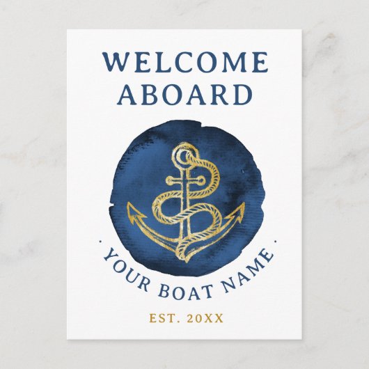 Elegent Anker Waterverf Naam Navyblauw Briefkaart (Voorkant)