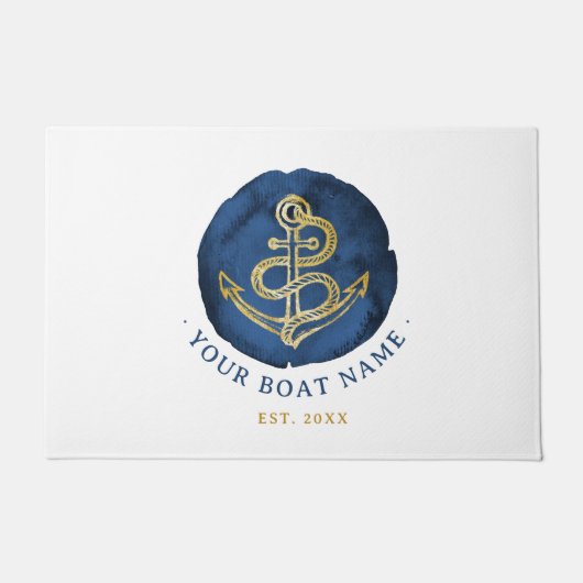 Elegent Anker Waterverf Naam Navyblauw Deurmat (Voorkant)