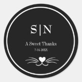 Elegent Black cat bruiloft Initiaal Ronde Sticker (Voorkant)