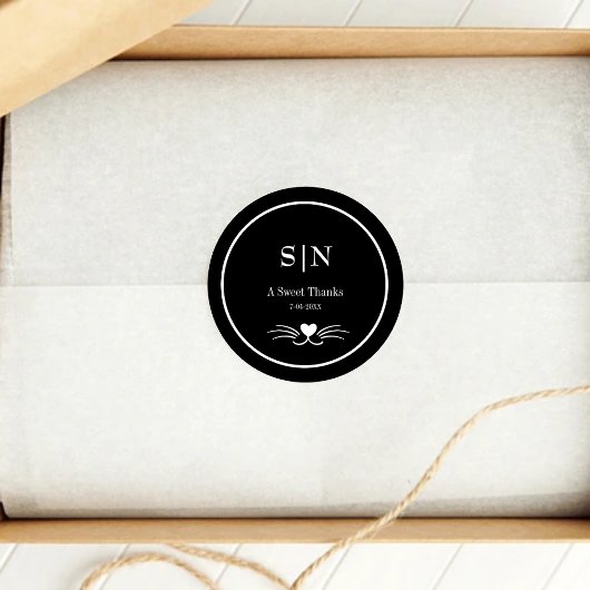 Elegent Black cat bruiloft Initiaal Ronde Sticker