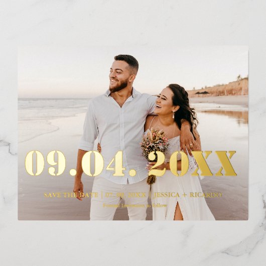 Elegent & Chic Bold Letter Wedding Sla de datum op Folie Uitnodiging Briefkaart (Voorkant)