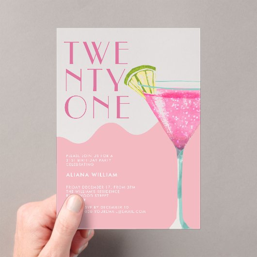 Elegent Chic Pink Cocktail 21e verjaardag Acryl Uitnodigingen (Insitu (Draagbaar))