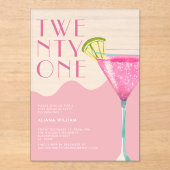 Elegent Chic Pink Cocktail 21e verjaardag Acryl Uitnodigingen (Voorkant)