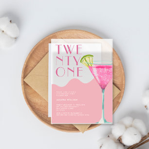 Elegent Chic Pink Cocktail 21e verjaardag Acryl Uitnodigingen