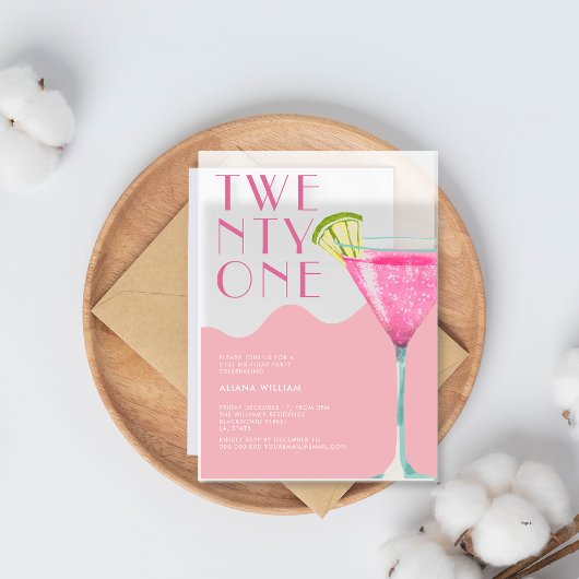 Elegent Chic Pink Cocktail 21e verjaardag Acryl Uitnodigingen