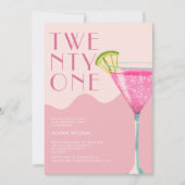 Elegent Chic Pink Cocktail 21e verjaardag Kaart (Voorkant)