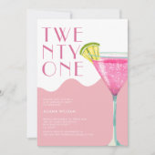 Elegent Chic Pink Cocktail 21e verjaardag Kaart (Voorkant)