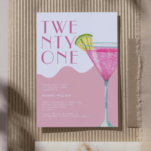Elegent Chic Pink Cocktail 21e verjaardag Kaart
