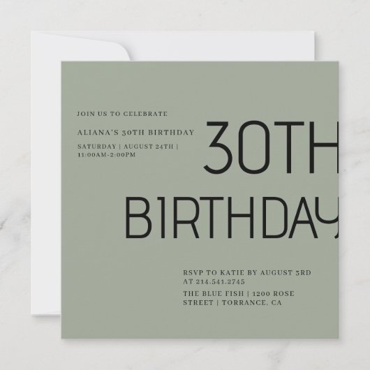Elegent eenvoudige salie groene baan 30e verjaarda kaart (Voorkant)