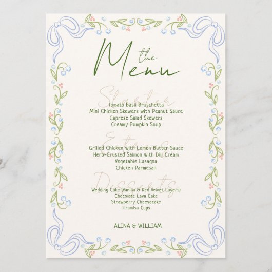 Elegent Floral Bow Border Minimal  Menu (Voorkant)