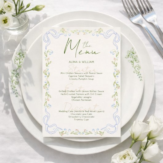 Elegent Floral Bow Border Minimal  Menu