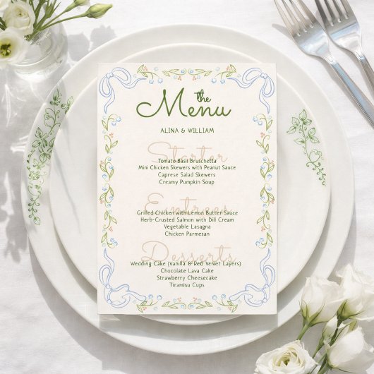 Elegent Floral Bow Border Minimal  Menu