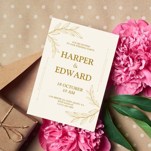 Elegent Goud Scipt Bruiloft Uitnodiging Kaart