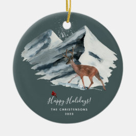 Elegent Kerstmis Winter Mountain Scene Foto Keramisch Ornament