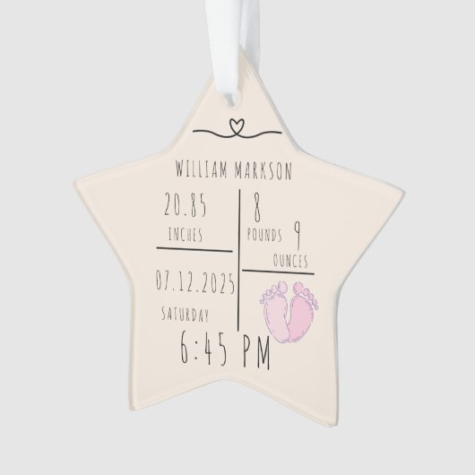 Elegent Minimal Baby Name Script & Geboortestatist Ornament (voorkant)