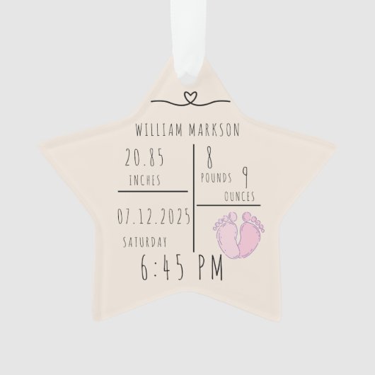 Elegent Minimal Baby Name Script & Geboortestatist Ornament (voorkant)