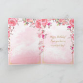 Elegent Pink Rose Cute Golden Kitten Birthday Kaart (Binnen)