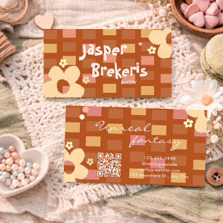 Elegent Retro Chic Brown Daisy Cute  Visitekaartje