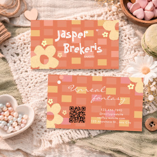 Elegent Retro Chic Orange Daisy Cute  Visitekaartje