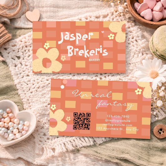 Elegent Retro Chic Orange Daisy Cute Visitekaartje