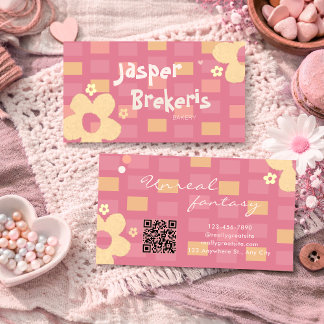 Elegent Retro Chic Pink Daisy Cute  Visitekaartje