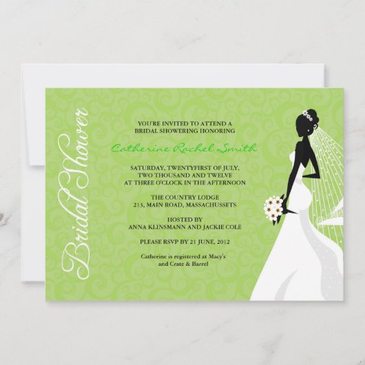 Elegent Silhouette Bridal Shower Invitation Kaart (Voorkant)