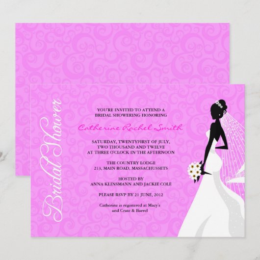 Elegent Silhouette Bridal Shower Invitation Kaart (Voorkant / Achterkant)