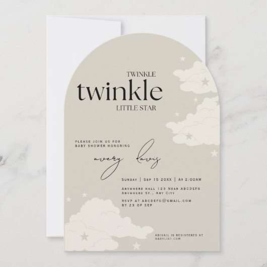 Elegent Twinkle Twinkle Little Star Baby shower Kaart (Voorkant)