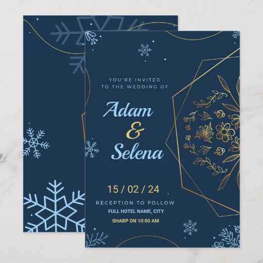 Elegent winter bruiloft kaart (Voorkant / Achterkant)