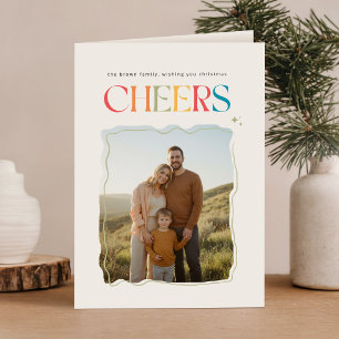 Elegente familiefoto in saliegroen retro kerst feestdagen kaart