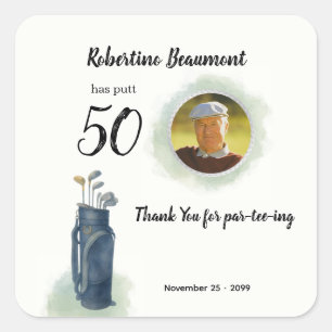 Elegente golf thema foto 50e verjaardag vierkante sticker