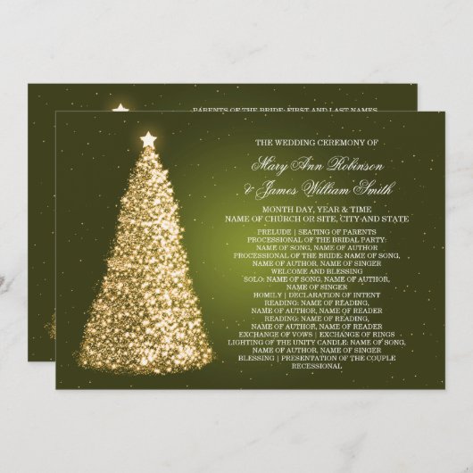 Elegnat kerstbruiloft programma Gold Green (Voorkant / Achterkant)