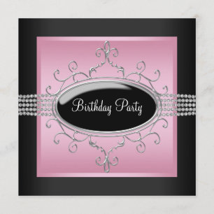 Elegnat Pink Black Birthday Party Kaart