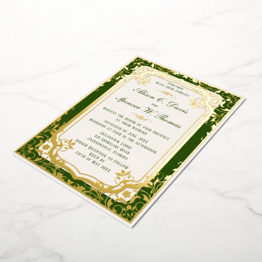 Elegrant Groene Bruiloft Folie Uitnodiging (Gedraaid)