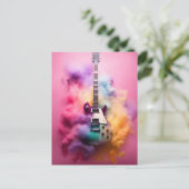 Elektische Gitarre in bunter Farbwolke Briefkaart (Staand voorkant)