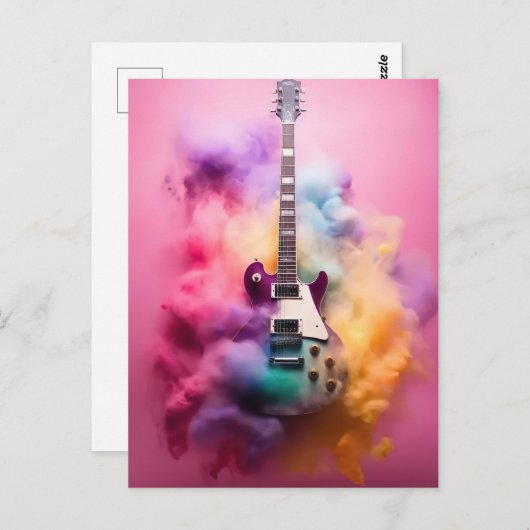 Elektische Gitarre in bunter Farbwolke Briefkaart (Voorkant / Achterkant)