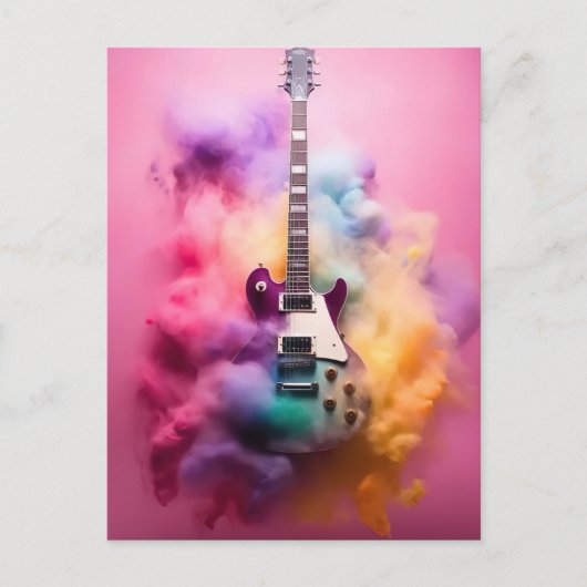 Elektische Gitarre in bunter Farbwolke Briefkaart (Voorkant)
