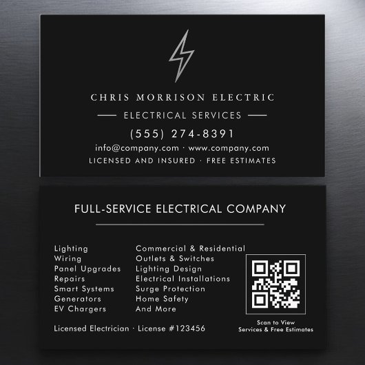 Elektricien – Black Silver Electrical Service Visitekaartje
