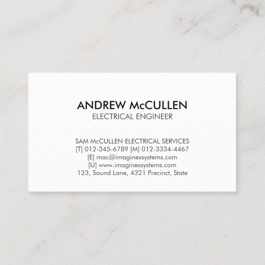 Elektricien elektrisch aannemer Visitekaartje (Achterkant)
