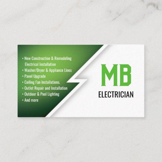 Elektricien/Elektrisch Bedrijf Visitekaartje - GRO (Achterkant)