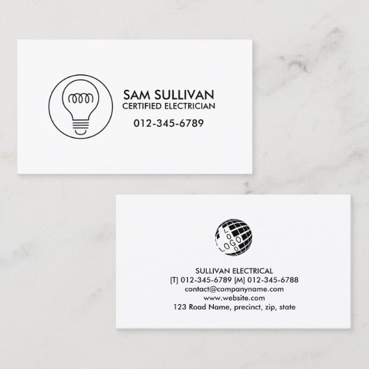 Elektricien Elektroaannemer Visitekaartje (Voorkant / Achterkant)