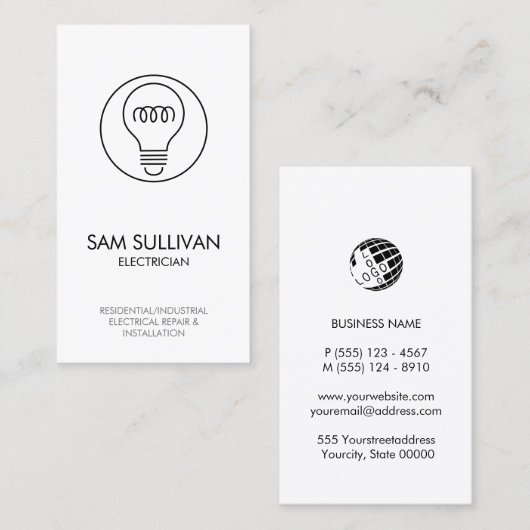 Elektricien Elektroaannemer Visitekaartje (Voorkant / Achterkant)