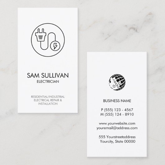Elektricien Elektroaannemer Visitekaartje (Voorkant / Achterkant)