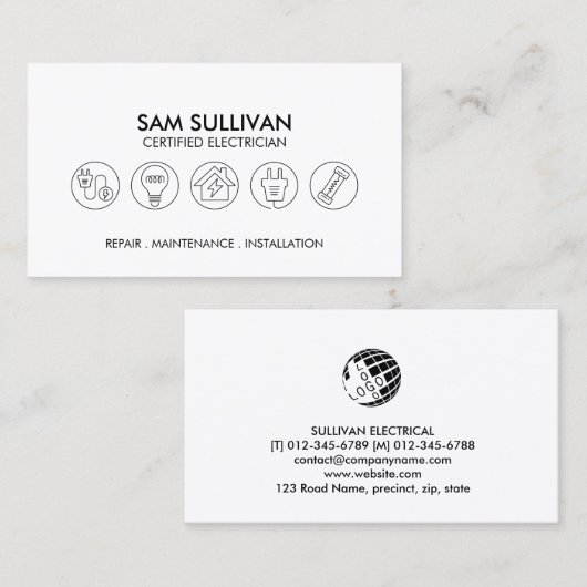 Elektricien Elektroaannemer Visitekaartje (Voorkant / Achterkant)