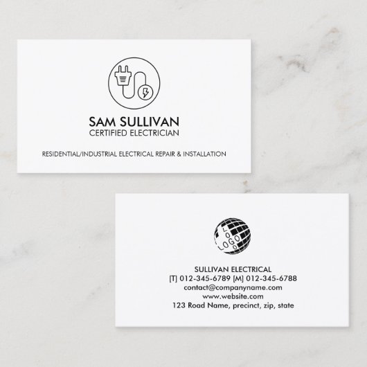 Elektricien Elektroaannemer Visitekaartje (Voorkant / Achterkant)