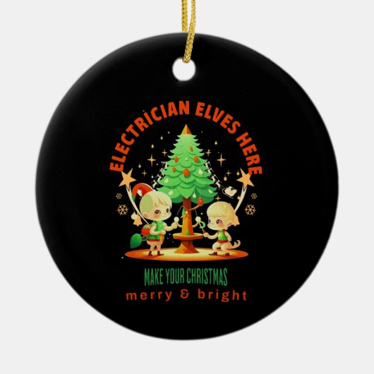 ELEKTRICIEN ELVES HIER KERAMISCH ORNAMENT (Voorkant)