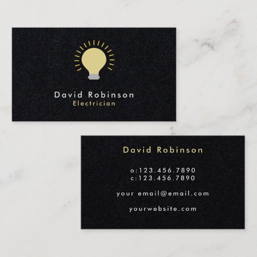 Elektricien Gloeilamp Bruin Luxe Zwart Visitekaartje (Voorkant / Achterkant)