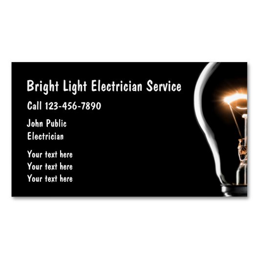Elektricien Heldere Gloeilamp Magnetisch Visitekaartje (Voorkant)