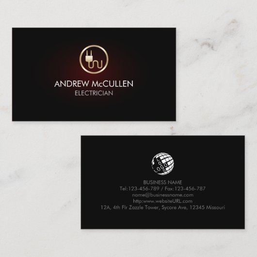 Elektricien Huis Reparatie Elektrische Plug Pictog Visitekaartje (Voorkant / Achterkant)