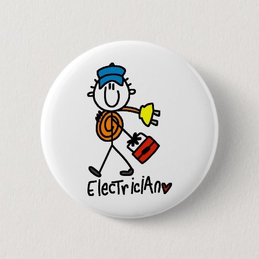 Elektricien Stickfiguur Ronde Button 5,7 Cm (Voorkant)